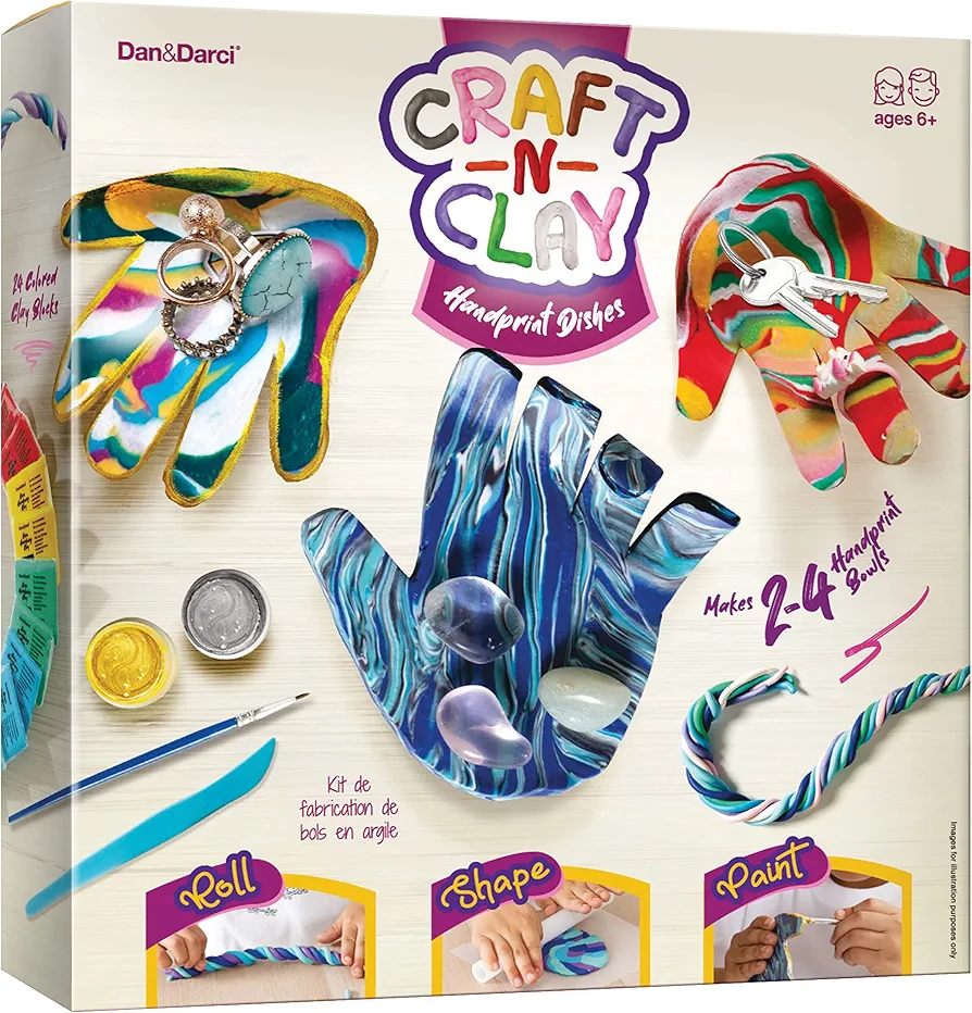 Craft & Clay Handprint Dish Kit - Arts and Crafts for Kids - Make Your Own Hand Bowls - Preteen Girls Art Activities Kits - Best Christmas Gifts for Ages 6, 7, 8, 10-12 - Tween Kid DIY Clay Crafts