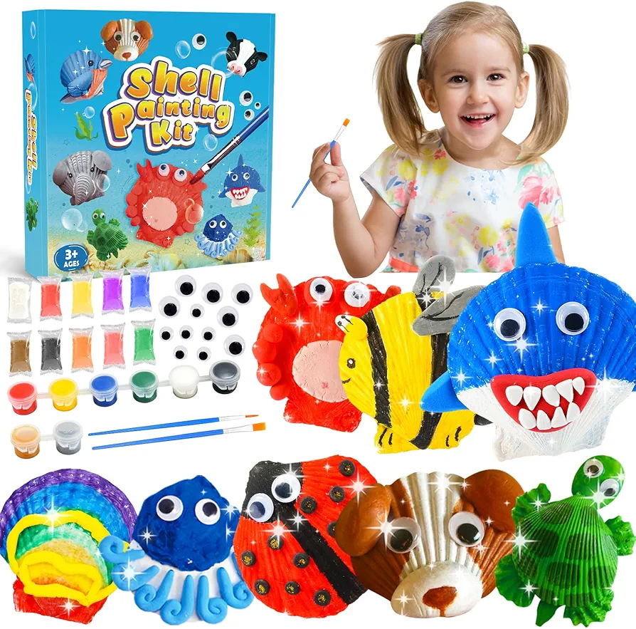 WethCorp Arts and Crafts for Kids Ages 3-9, Sea Shell Painting Kits for Kids Toys for 3 4 5 6 7 8 9 Year Old Boys Girls Kids Fun Activities Idea Gifts for Kids