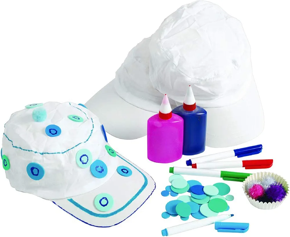 Colorations DIY White Painter Caps for Kids, Set of 12, Cotton, One Size Fits Most, Decorate Your Own, Personalize, Arts & Crafts, Camp, Teams, School