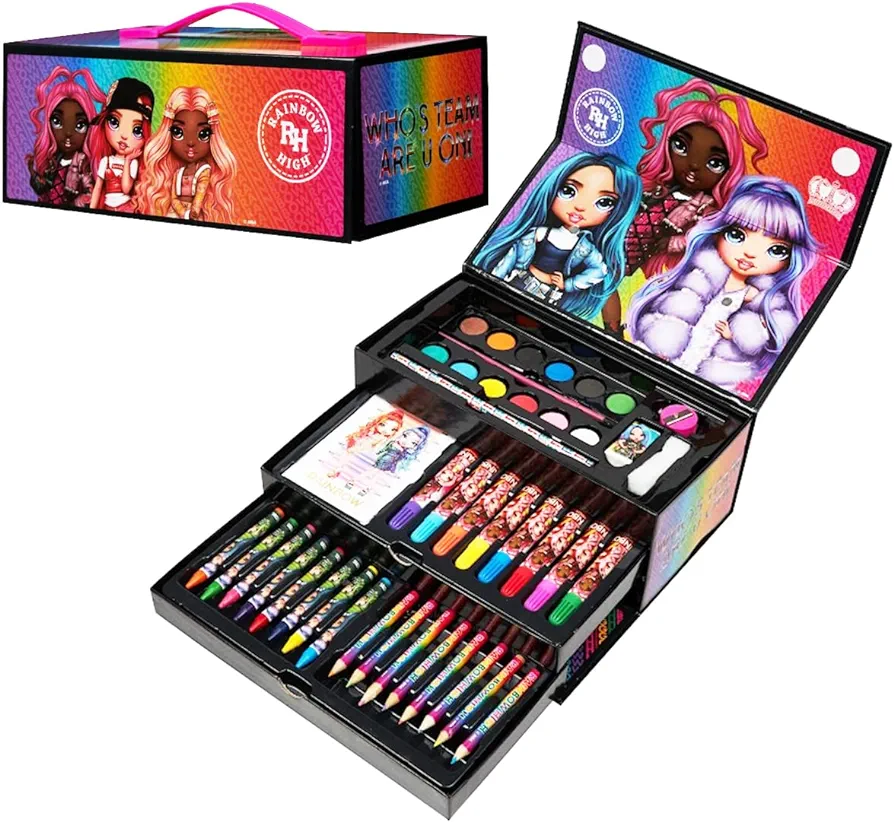 Rainbow High Art Set Kids 40 Plus Pieces Kids Colouring Sets Paints Colouring Pencils Markers Art Supplies Girls Gifts