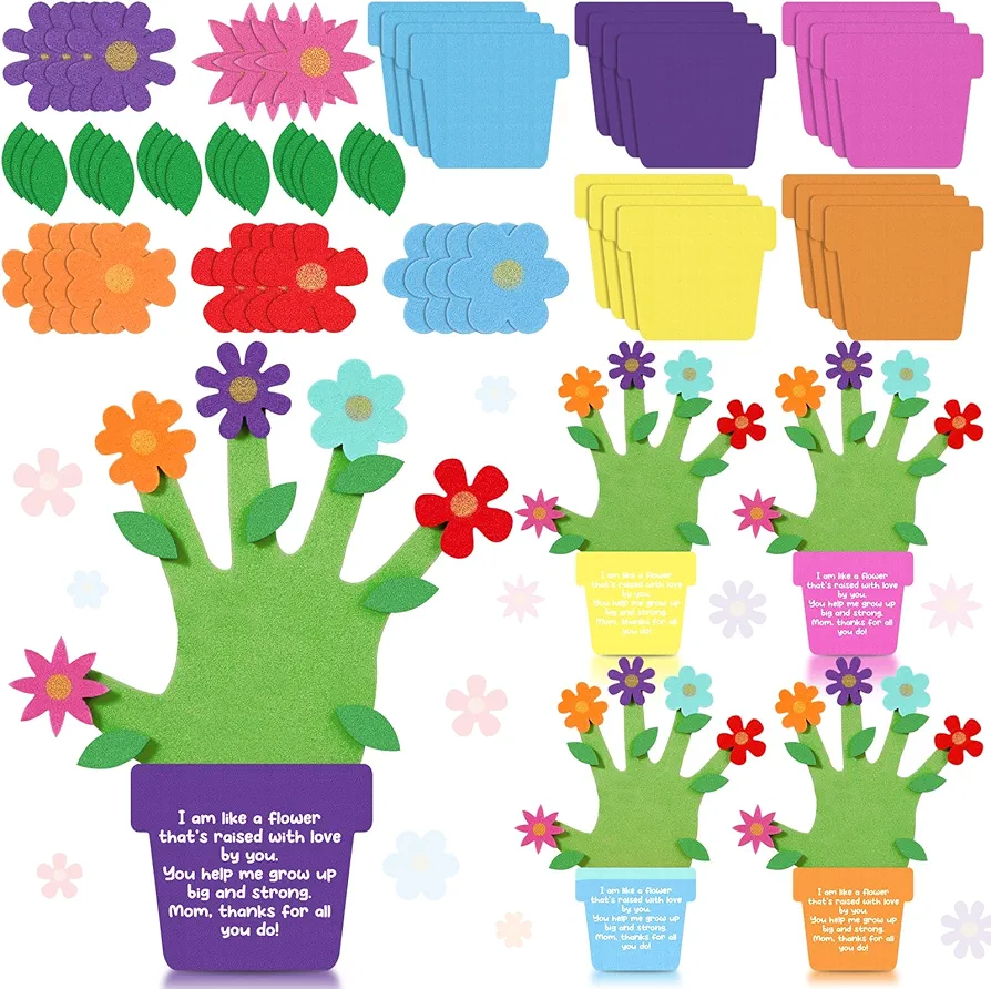 20 Sets Mother's Day Crafts for Kids Bulk DIY Handprint Flowers for Mom Craft Kit Mother Handprint Craft Kit Gifts from Kids to Mom for Mother's Day Family Classroom Activities Art Projects