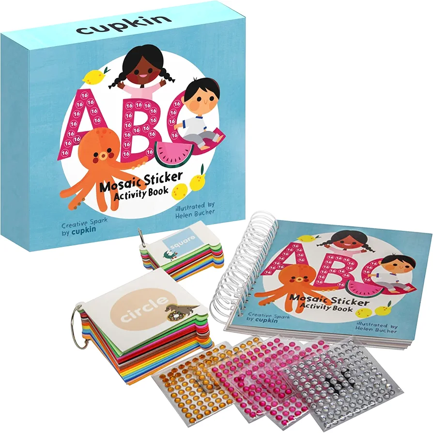 CUPKIN Mosaic Sticker Art Kits for Kids and Adults - ABC Mosaics Art Craft Kit for Boys and Girls - 52 Page Sticker by Number Mosaic Kit with 3,000+ Jewel + Foam Stickers + Coloring Book for Kids