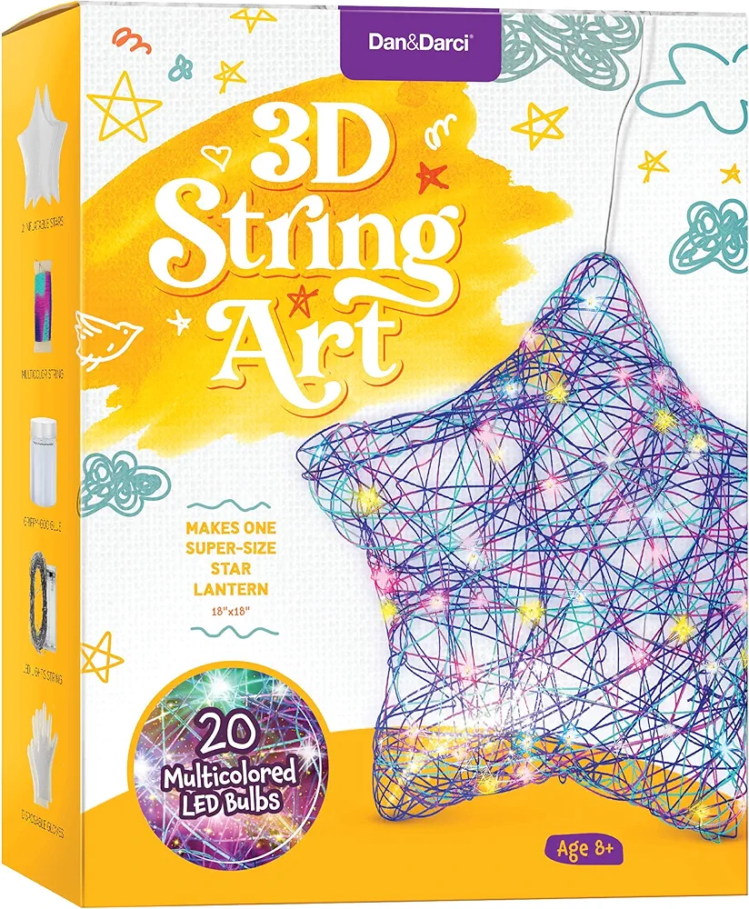 Dan&Darci 3D Light Up String Art Kit for Kids - Star Lantern Making Kit w/ 20 LEDs - Kids Easter Gifts - Crafts Set for Girls and Boys Ages 8-12 Kid - Kits for Age 8, 9, 10, 11, 12 Year Old Girl Gift