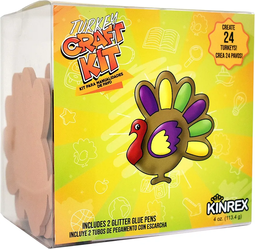 KINREX Thanksgiving Crafts for Kids – Turkey Craft Fall Activities Foam Cutouts Stickers Sets for Kids, Family, Adults, School, Preschool, Projects Supplies Favors for Toddlers, Makes 24 Turkeys