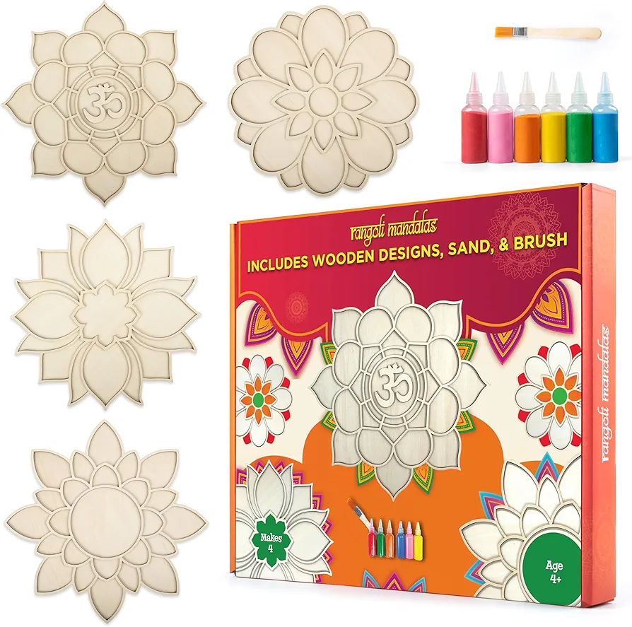 Ryri Rangoli Mandala Sand Art Kit - Create a Beautiful Art with Our Rangoli Kit - 6 Vibrant Rangoli Powder Colors with Brush Included - Reusable Rangoli with Sand for Adults and Children