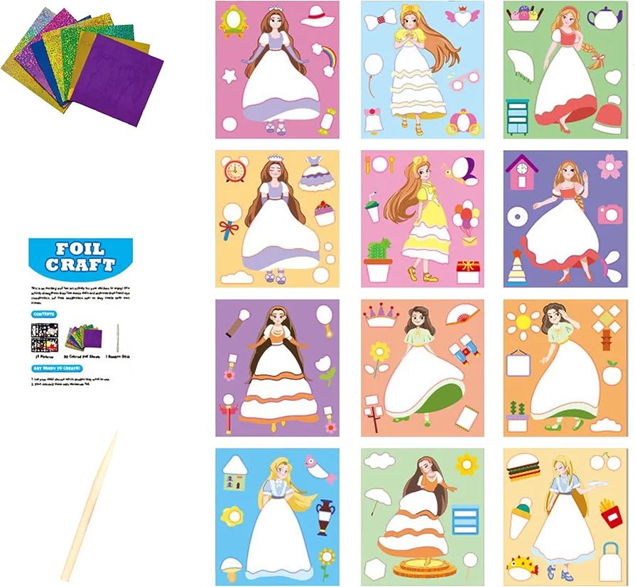 Cute Art Craft Activity for Girls - Fun Foil Princesses Sticker Kids Gifts Ideas 7+, DIY Art Supplies for Christmas Stocking Stuffer, Valentines Day Gift, Easter Gift, Birthday Gift for Girls Daughter