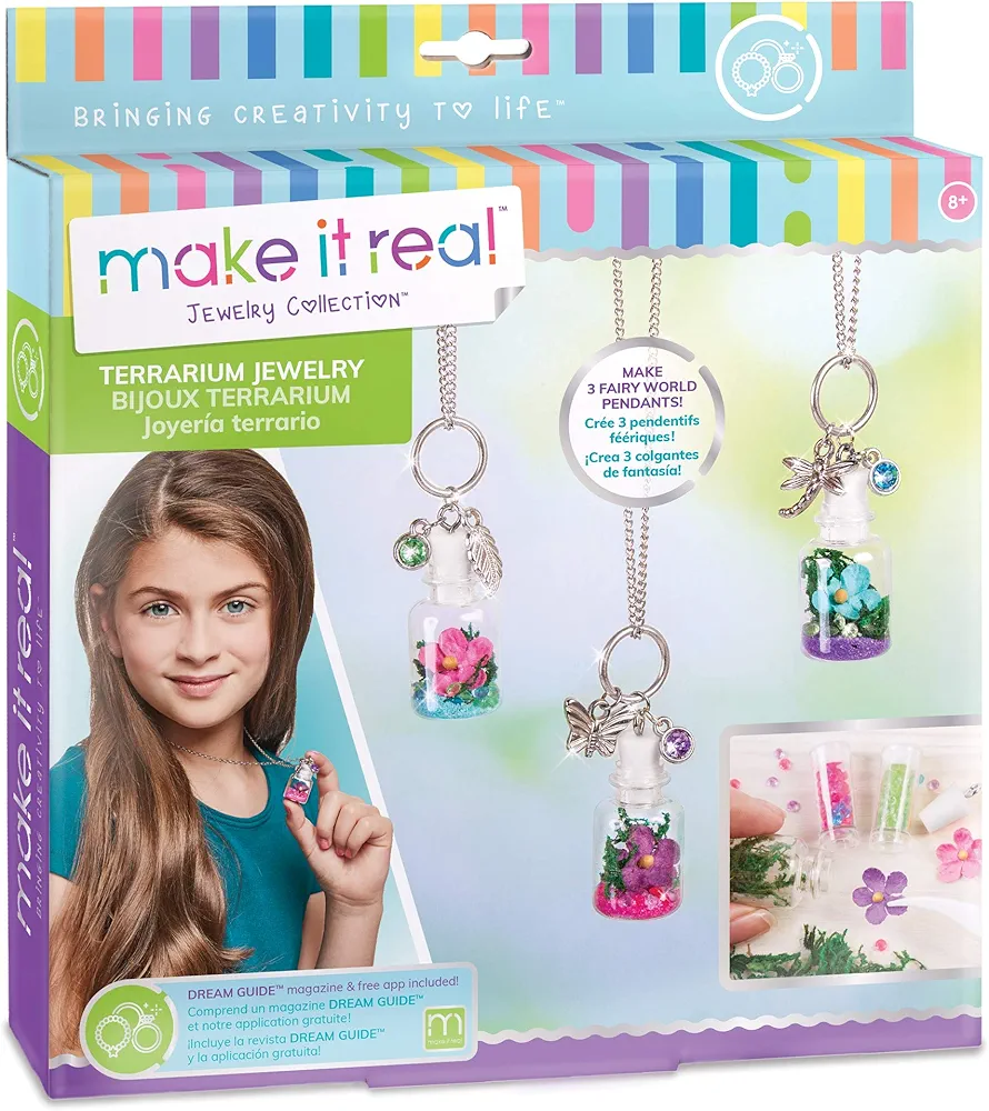 Make It Real – DIY Terrarium Jewelry. Terrarium Bottle Pendant Making Kit for Girls. Arts and Crafts Kit to Design and Create Beautiful Terrarium Pendants with Flowers, Gems, and Charms