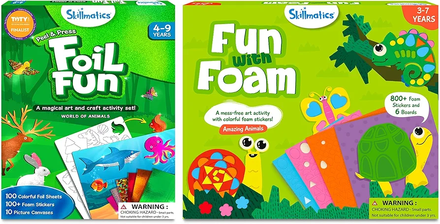 Skillmatics Foil Fun & Fun with Foam Animals Theme Bundle, Art & Craft Kits, DIY Activities for kids