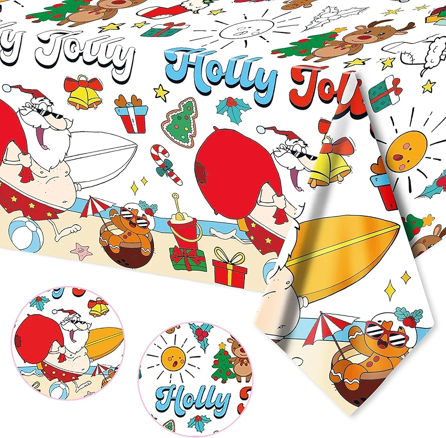 PHOGARY Summer Christmas Giant Coloring Poster, Holly Jolly Coloring Book Table Cloth 70.8x47.2In, Large Wall Coloring Poster for Kids Teen Adult Arts Craft School Activities Games Party Supplies
