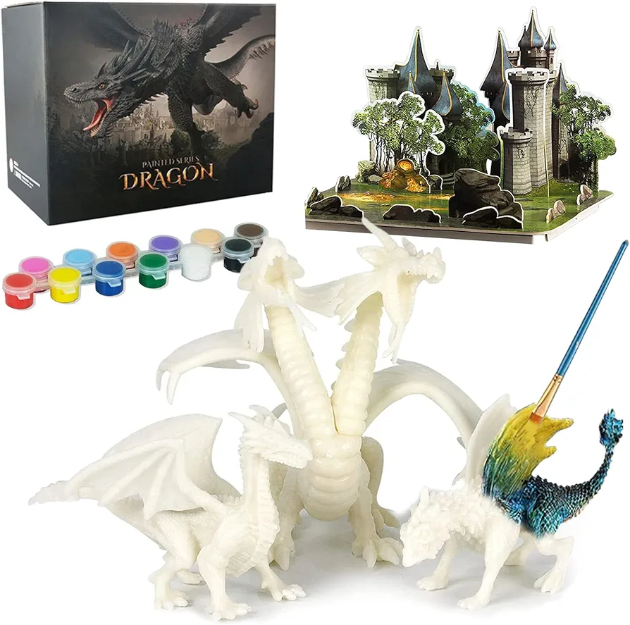 BESTYMXY Dragon Toys Painting Art Kit, DIY Dragon Painting Kit, Arts and Crafts for Kids, Kids Art Set, Paint Your Own Kit, 3D Dragon Gift for Boys Girls