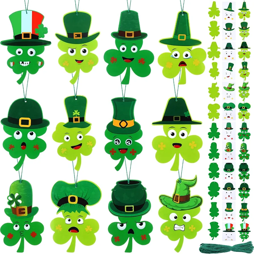 120 Packs St. Patrick's Day Craft Shamrock Art Craft for Preschool Kids St. Patrick's Day Kits DIY Craft Set with Stickers for Home Class Game Activities Kindergarten