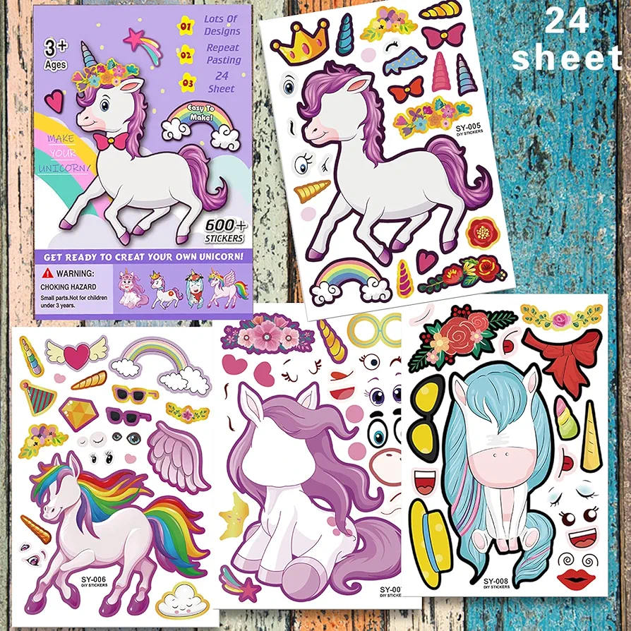 Make a Face Stickers Sheets,24 Sheets Make Your Own Animal Face Mix and Match Stickers,DIY Stickers for Kids Art Crafts School Family Rewards Birthday Gifts Party Favor Supplies Games