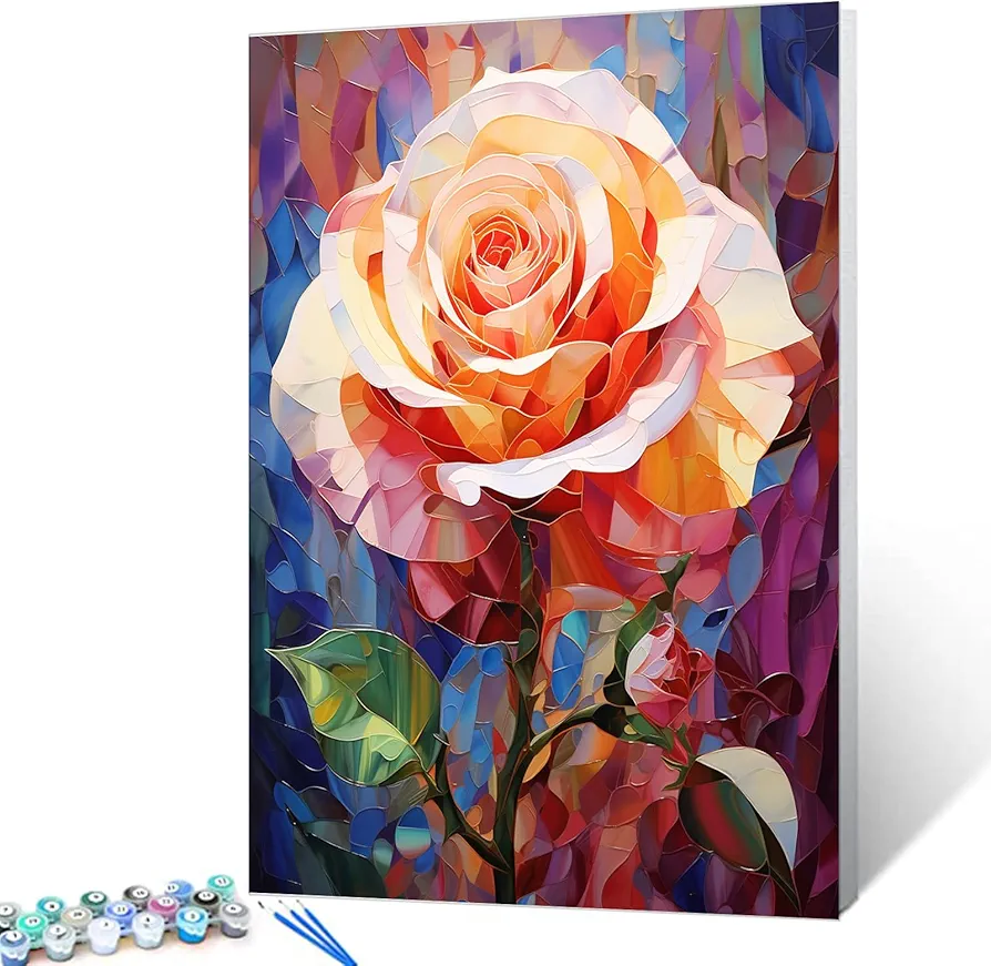 Fantasy Pink Rose Paint by Numbers Kits Romantic Roseflowers Acrylic Oil Painting for Adults Kids Garden Wildflowers Pictures Art Craft Farmhouse Decor Boho Floral Paintwork Nordics Gift( 16x20 )