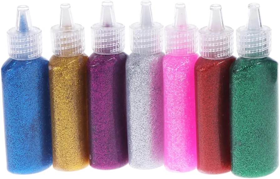 7 Pcs Set Children Painting Glue Glitter Glue for Arts Sparkle Glue Washable Glitter Glue Kids Kits Clay for Kids Crafts for Kids Glue for Kids 3D Stereo Glue Pearlescent