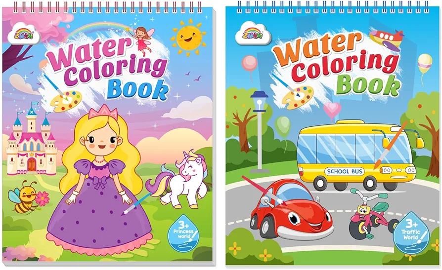 ZMLM Paint with Water Coloring Books for Toddlers - Mess Free Painting Activity for Kids - Arts & Crafts Gift Toy for Boy Girl Ages 4 5 6 7 8 - Birthday Christmas,Princess&Traffic