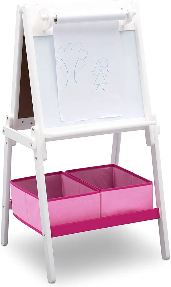 Delta Children MySize Kids Double-Sided Storage Easel -Ideal for Arts & Crafts, Drawing, Homeschooling and More, Bianca White