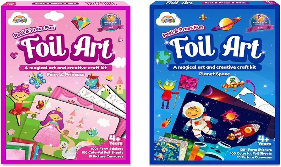 ZMLM Arts & Crafts Kit for Kids: Foil Art Space & Princess Gift for 4 5 6 7 8 9 Year Old Girls Mess Free Art Craft Supplies for Kid Activity Kits Travel Toys Birthday Halloween Christmas Gifts