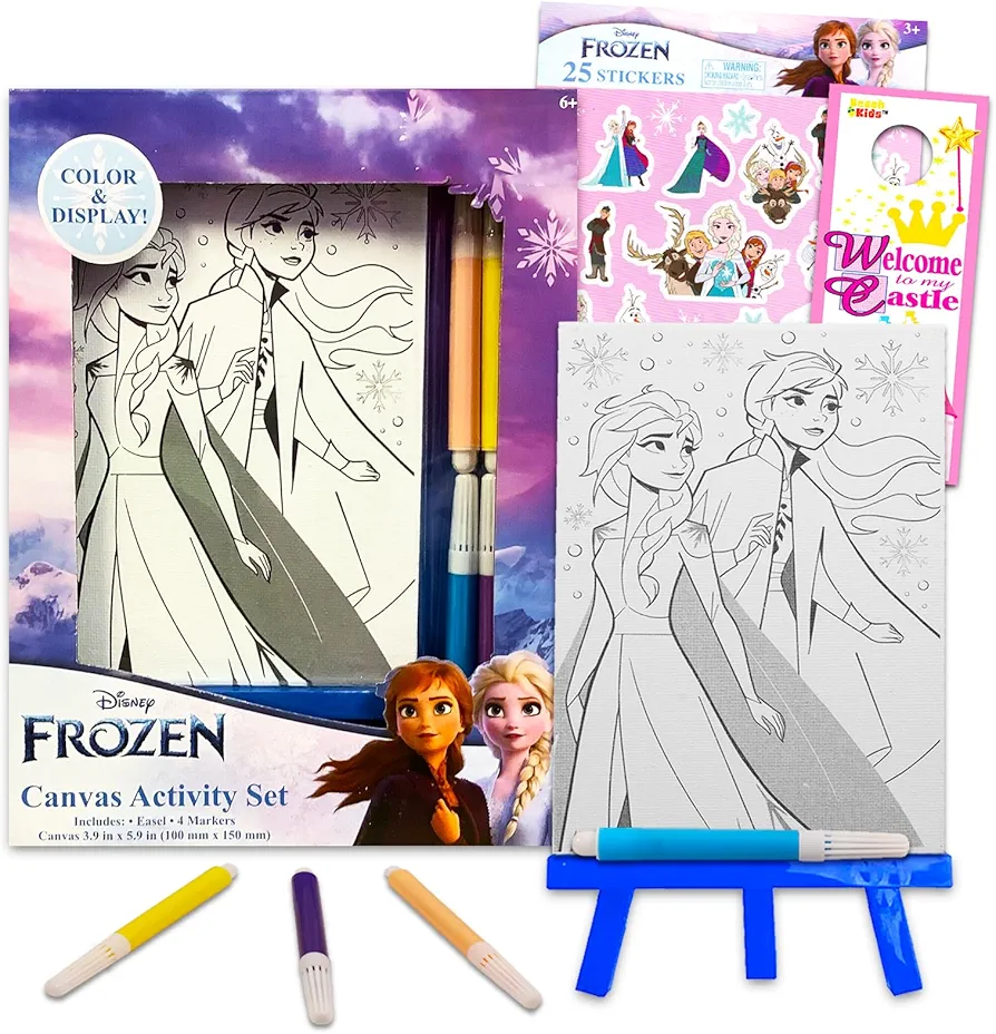 Frozen Canvas Art Set Frozen Activity Bundle - Frozen Paint Canvas Set with Frozen Stickers, and More | for Girls, Boys, Kids, Arts and Crafts