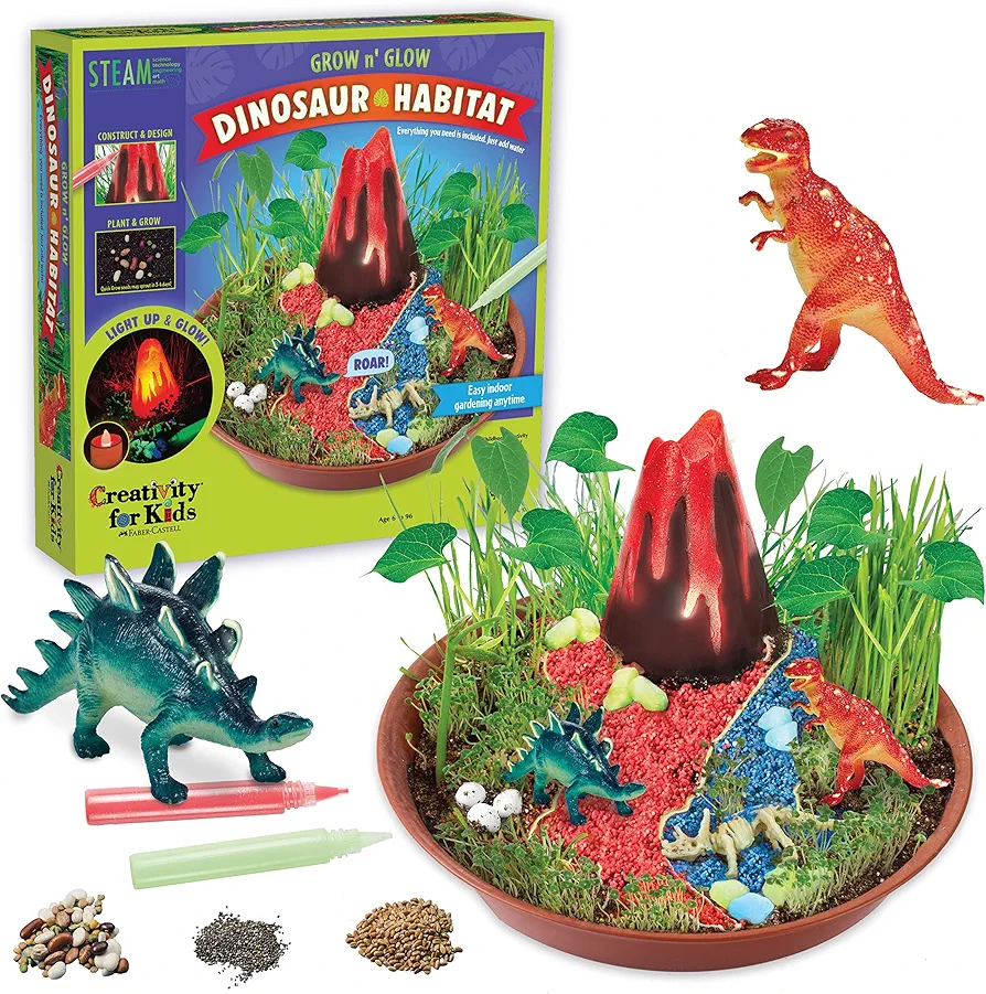 Creativity for Kids Grow N’ Glow Dinosaur Habitat – Create Your Own Dino Garden Kit - Arts and Crafts for Boys and Girls