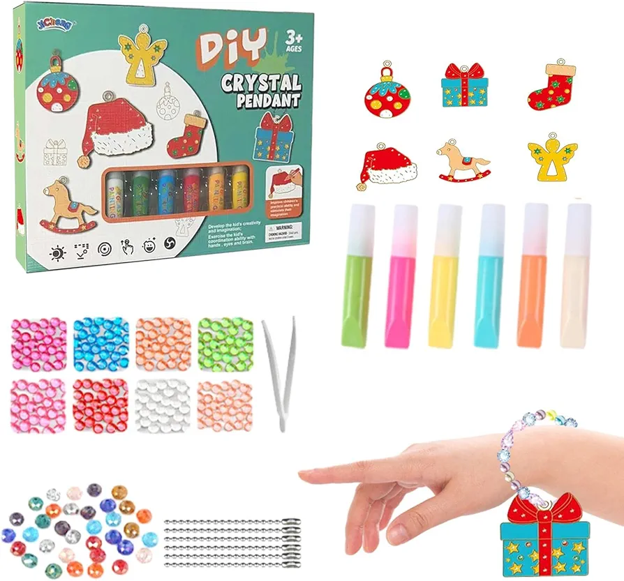 Crystal Paint Arts and Crafts Set | 2023 New Cartoon No-Baking Crystal Glue Painting,Crystal Pendant Kit,Window Art for Kids Suncatcher Kits,Coloring Pendant for Kid's