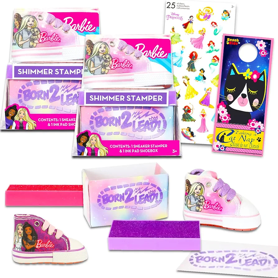 Disney Barbie Art Supplies Set - Barbie Stamps for Kids Bundle includes 2 Barbie Sneaker Stampers, Ink Pads, Stickers, More | Barbie Activity Set for Girls