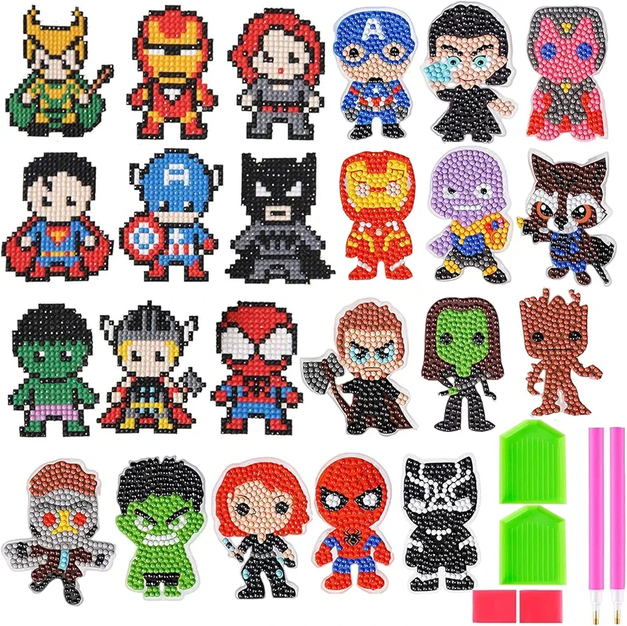 Yrmysrx 5D Diamond Art Paint Kits for Kids DIY Diamonds Mosaic Stickers Paint by Numbers Arts and Crafts Kits for Boys Children Adult Beginners - Heroes