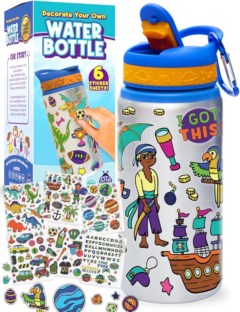 PURPLE LADYBUG Decorate Your Own Water Bottle for Boys - Crafts for Boys Ages 6-8, Birthday Gift for 5+ Year Old Boy, 6 7 8 9 10 Year Old Boy Gifts