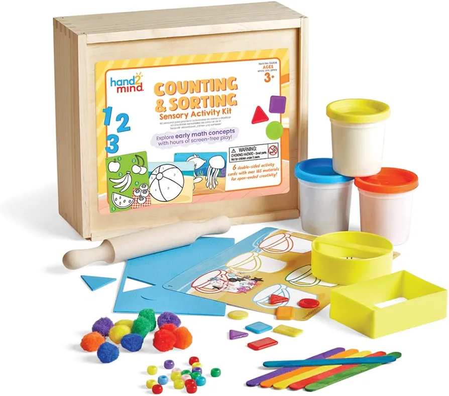 hand2mind Counting and Sorting Sensory Activity Kit, Loose Parts Play Materials for Kids, Sensory Box, Montessori Sensory Bin with Lid, Fine Motor Toys, Play Therapy Toys, Arts and Crafts Kits