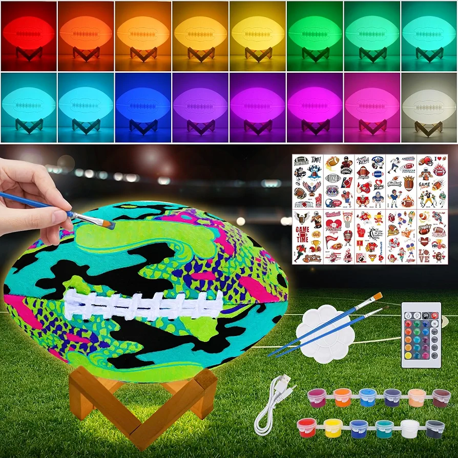 Paint Your Own Football Lamp Kit,9.6 Inch 16 Colors Night Light Toys for Girls Boys,Arts & Crafts Kit Art Supplies,Arts and Crafts Birthday Gifts for Kids Ages 3 4 5 6 7 8 9 10 11 12+