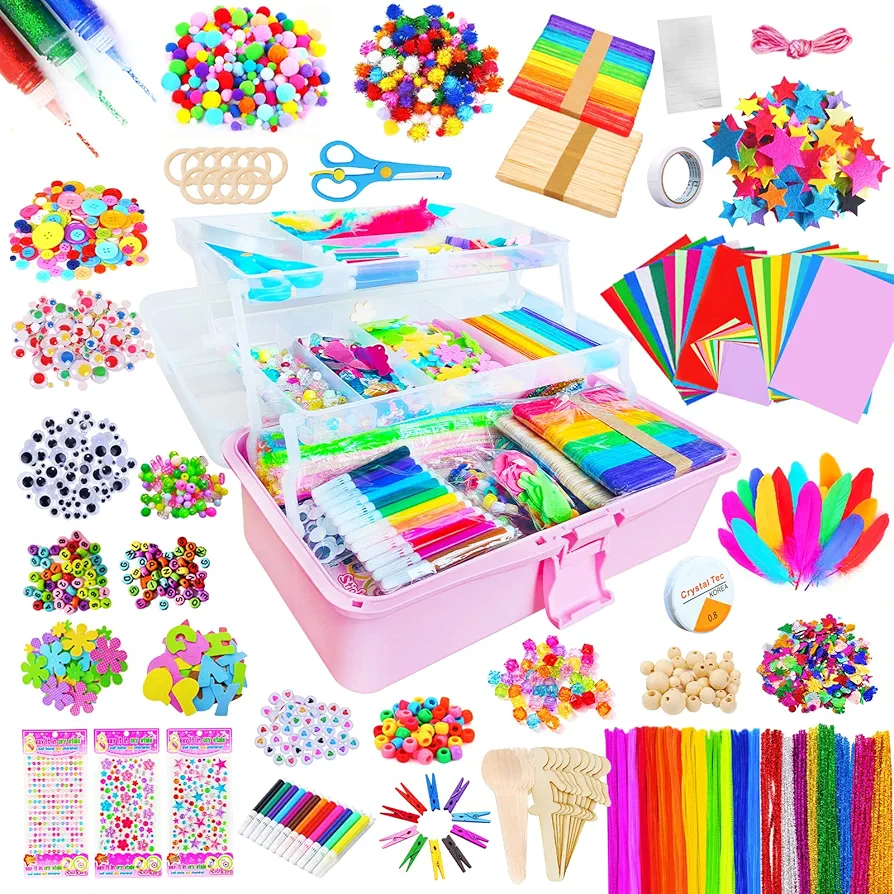 3000+4U4ever Kids Arts and Crafts Supplies for Girls Ultimate Crafting Supply Set in Portable 3 Layered Plastic Art Box All in One for Craft DIY Art Supplies