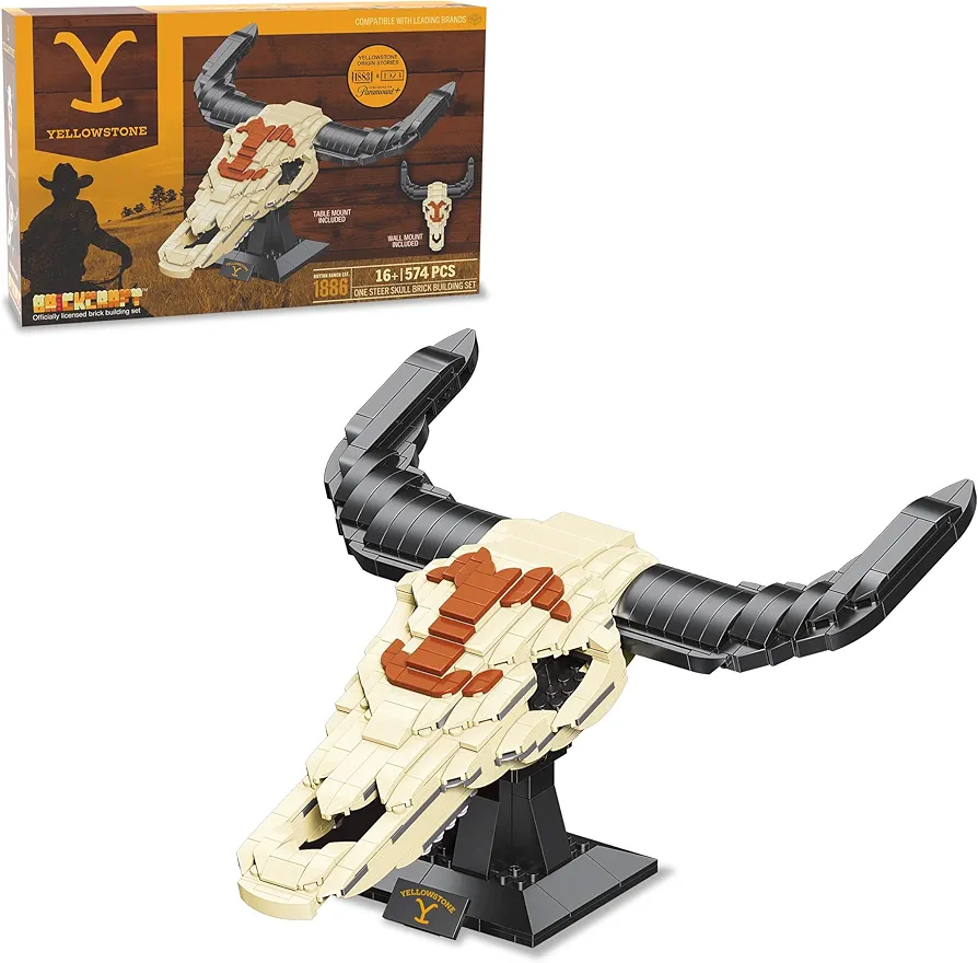 Officially Licensed Yellowstone TV Show Cow Steer Skull with Table & Wall Mount Included 563 Pieces Multicolored Brick Building Set