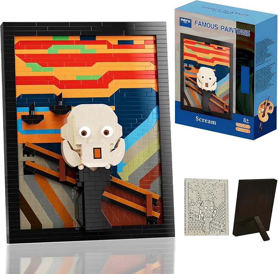 The Scream Famous 3D Painting Building Blocks Suitable for Adults and Kid,Vincent Van Gogh Famous Art Set,Micro Mini Building Kit Home Decor Model Toy, Display Model for Home or Office