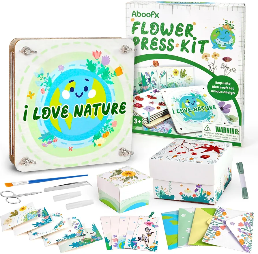 Aboofx Flower Press Kit for Kids 4 Layers 6 x 6 Inch, Recycle Flower Arts and Crafts Kits for Flower Pressing Drying Book, Surprise for Boys and Girls