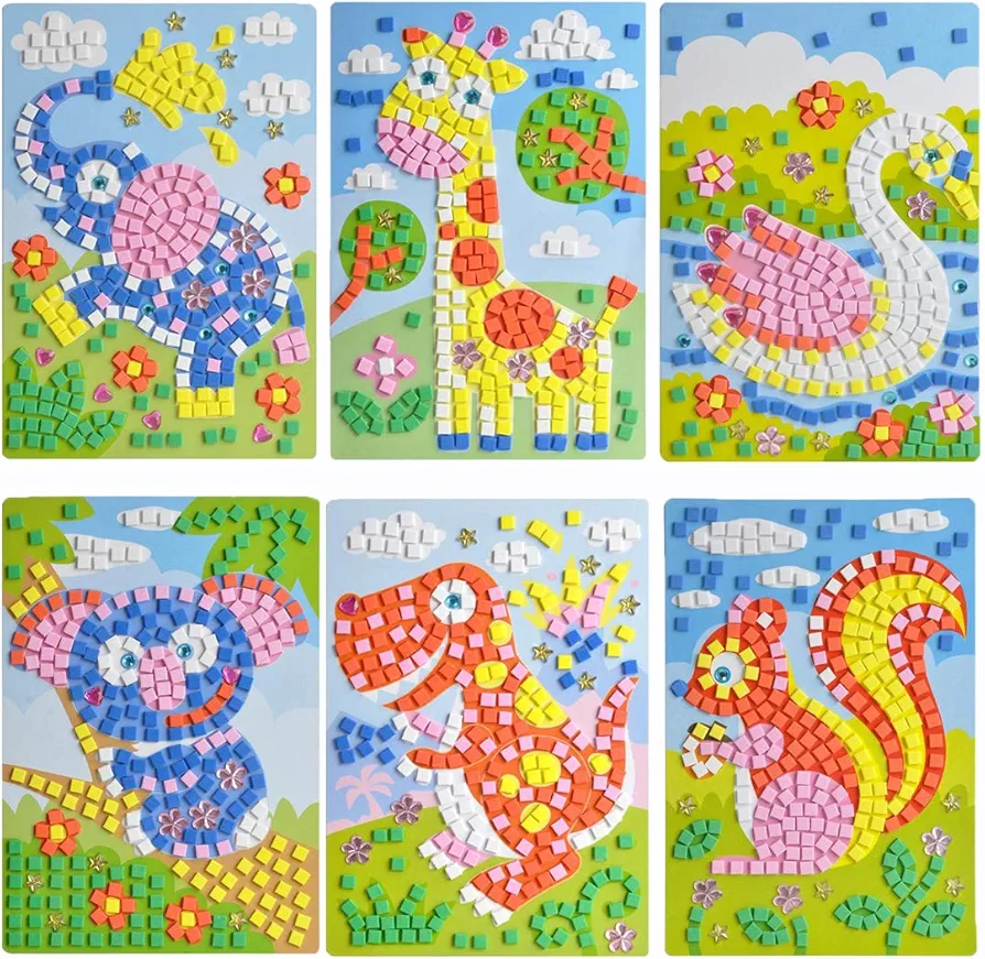 CCINEE Mosaic Sticker Art Puzzle Sticky DIY Handmade Painting for Kids Educational Toys - 6 PCS