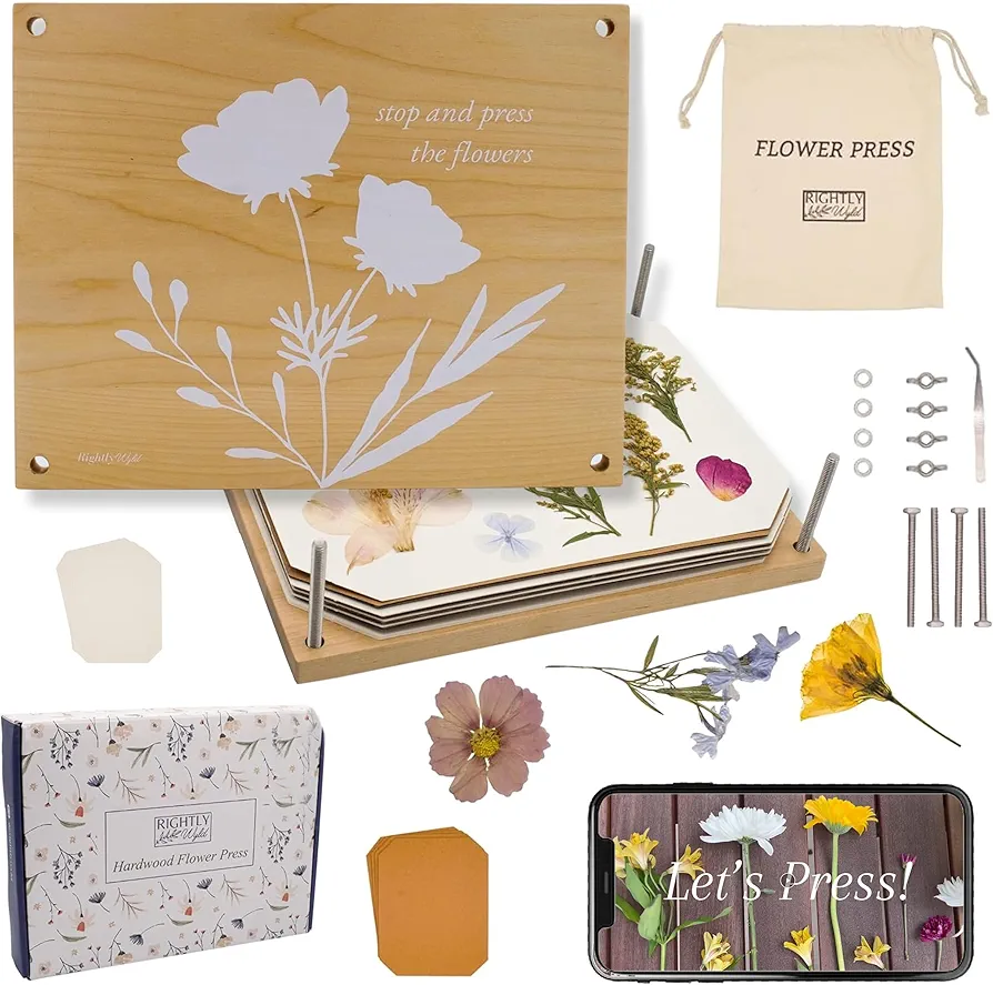 Flower Press Kit | Durable Hardwood 8x10 in. Flower Preserving Kit | Up to 8 layers Flower Preservation Kit | Flower pressing kit for adults | Flower Press Kit for kids | Giftable Pressed Flower Kit