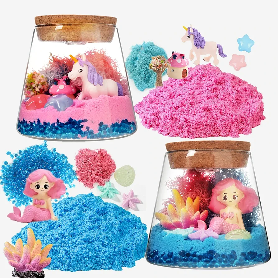 Unicorn and Mermaid Gifts for Kids,DIY Terrarium Arts Craft Kit,Fairy Night Light Unicorn Ganden Toys and Deep Sea Landscape for Kids,Birthday Gifts for Girls Age 4-12