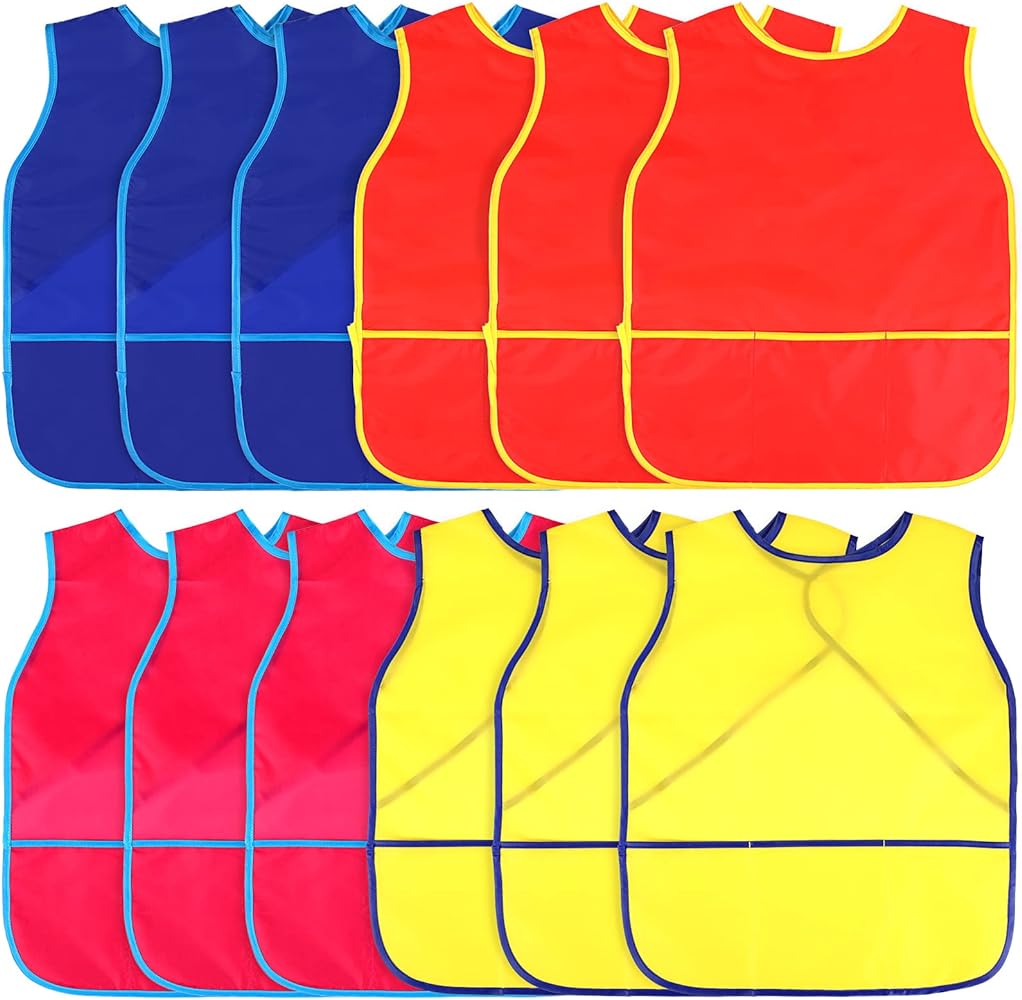 12 Pcs Art Smock for Kids Waterproof Artist Painting Aprons Sleeveless Children Art Smocks with Pockets Art Craft
