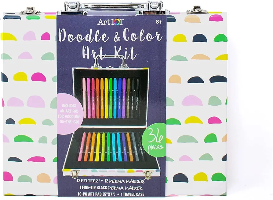Art 101 Doodle and Color Art Set with 36 Pieces in a Colorful Carrying Case, Multi