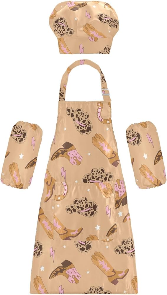 Brown Shoes Hat Kids Apron And Chef Hat Set for Boys Girls Cooking Adjustable Aprons Toddler Child Apron with Pocket Lightweight Gardening Art Chef Apron for Painting Crafting Baking