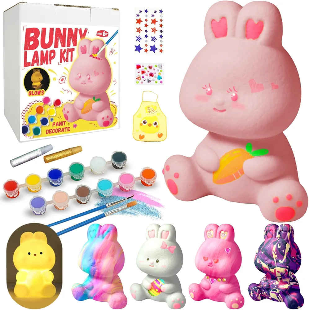 Cokiki Paint Your Own Bunny Lamp Kit, Art Supplies DIY Crafts Night Light Painting Kit, Arts and Crafts for Kids Ages 8-12, Birthday Party Holiday Creative Gift for Girls Boys Ages 6 7 8 9 10 11 12+