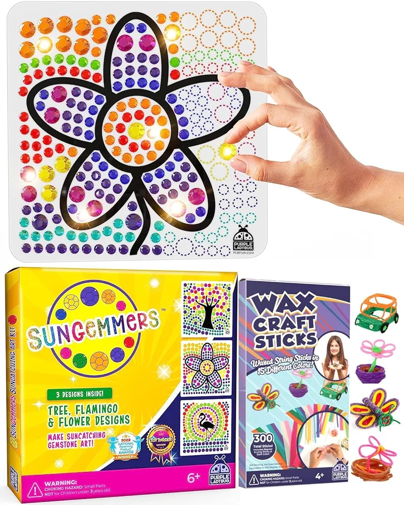 PURPLE LADYBUG Sungemmers Flower, Flamingo, & Tree + Kids Wax Craft Sticks