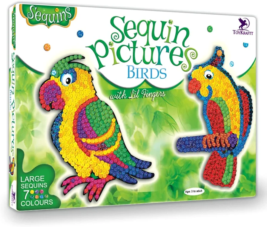 Toykraft Art and Craft Kit for Toddlers 3 to 5 Year, Gift for Girls Boys, Sequin Art, Peel and Stick Activity Games, Toddler Toys Games, Sequin Craft Pictures - Birds
