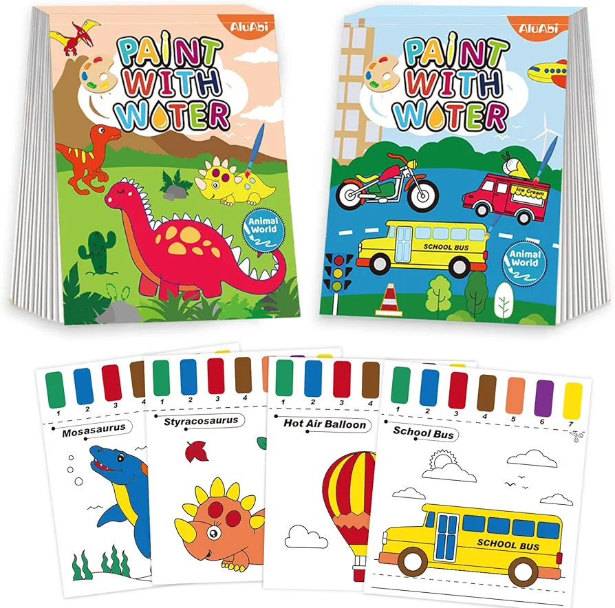 Paint with Water Books for Kid, Traffic & Dinosaur Watercolor Coloring Art Craft Kit, Watercolor Painting Book Gifts for kid 3 4 5 6 7 8 9 10 11 12, Coloring Art kit for Outdoor Travel School Home