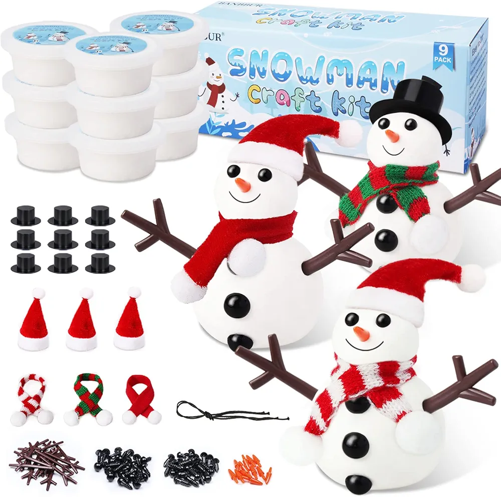 BANBBUR 9 Pack Build a Snowman Kit Snowman Crafts for Kids,Modeling Clay Snowman DIY Kit, Christmas Stocking Stuffers for Kids,Christmas Crafts Xmas Gift