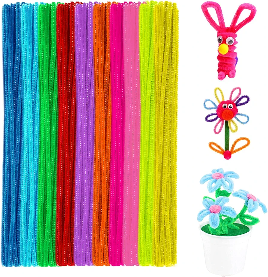 Anvin Pipe Cleaners 100 Pcs 10 Colors Chenille Stems for DIY Crafts Decorations Creative School Projects (6 mm x 12 Inch, Assorted Bright Colors)