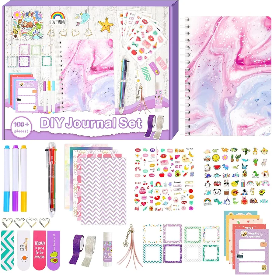 Vakoo DIY Journal Kit for Girls 8-12 - Creative Journaling & Art Supplies Set - Personalized Scrapbook Diary, Ideal Birthday & Christmas Gifts (Purple)