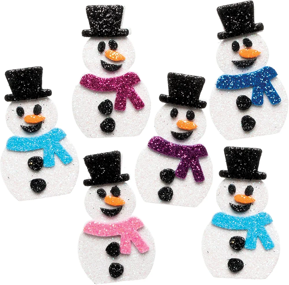 Baker Ross FE950 Snowman Glitter Stickers - Pack of 100, Kids Stickers, Ideal for Children's Arts and Crafts Projects, Great for Card Making and Scrapbooking