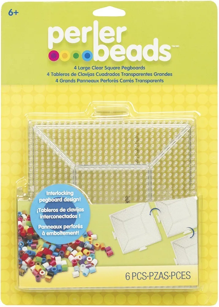 Perler Beads 80-22666 Clear Square Pegboard Set, 12 Pieces