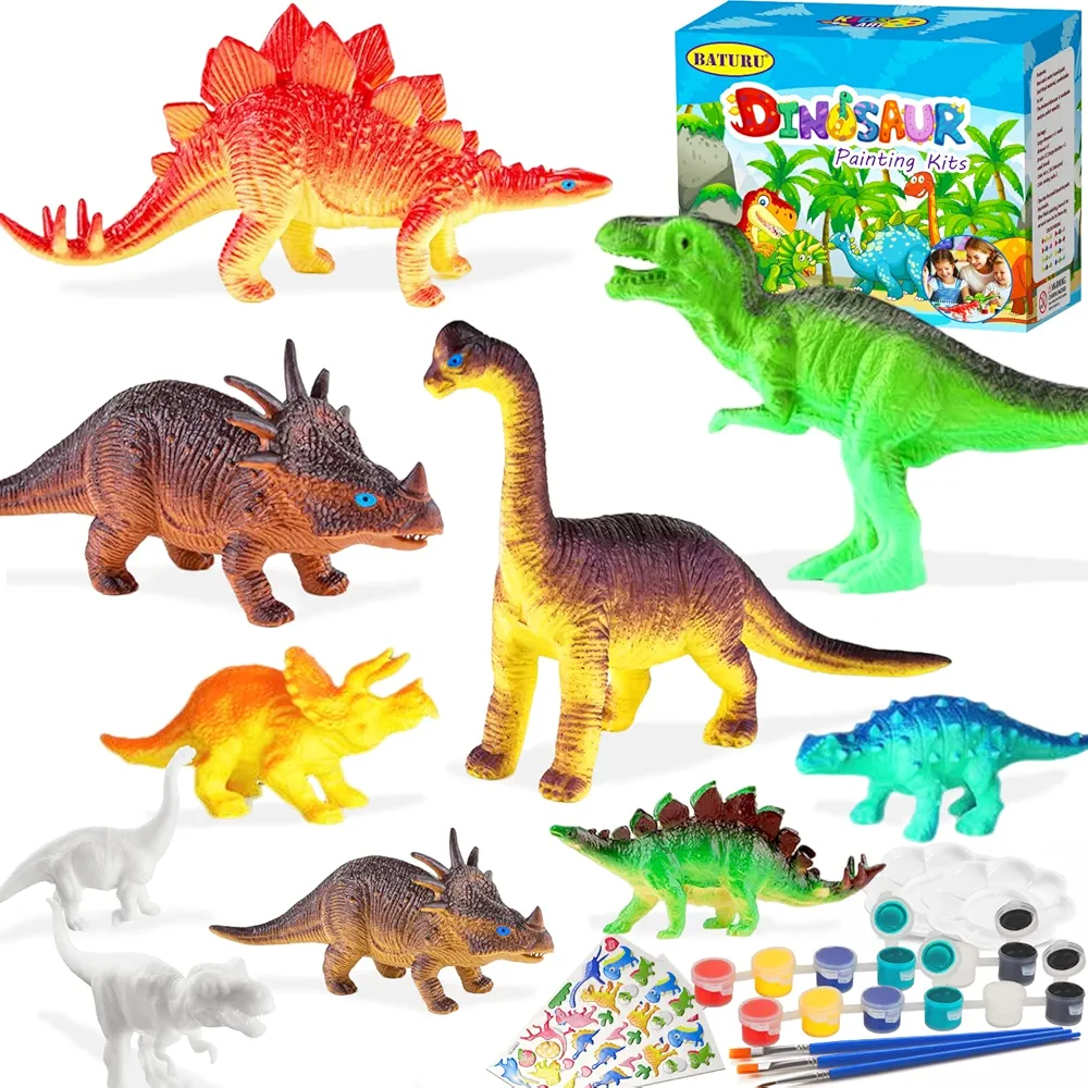Dinosaur Painting Kit for Kids Ages 3-12 – DIY Dinosaur Crafts, 10 Durable Dinosaur Toys, 2 Paint Sets, Arts & Crafts for Boys & Girls Ages 3-12, Anti-Break Dinosaur Toys/Crafts for Girls and Boys