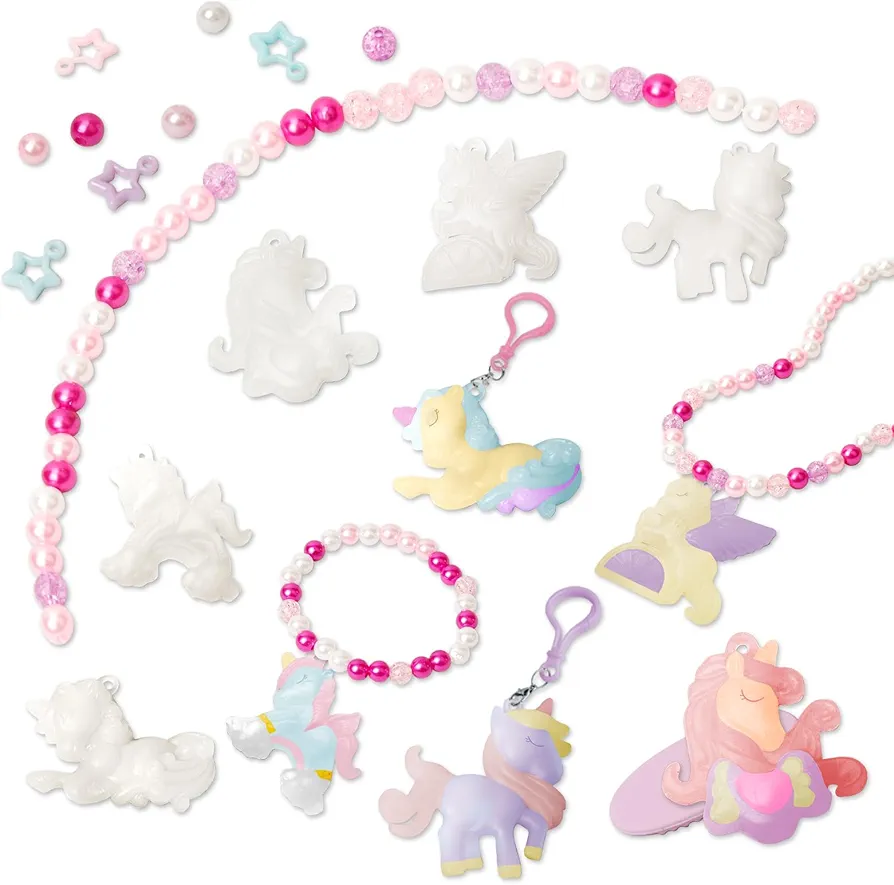 Creative Unicorns Jewelry Making Kit for Girls, Glow in The Dark, Art & Craft Kit for Kids, Unicorn Bracelet Necklace Hair Clip Set, DIY Toys Girls Friendship Gift